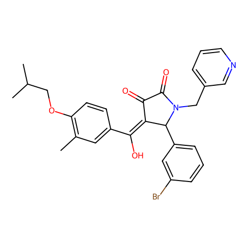 (4E)-5-(3-bromophenyl)-4-[hydroxy-[3-methyl-4-(2-methylpropoxy)phenyl]methylidene]-1-(pyridin-3-ylmethyl)pyrrolidine-2,3-dione structure