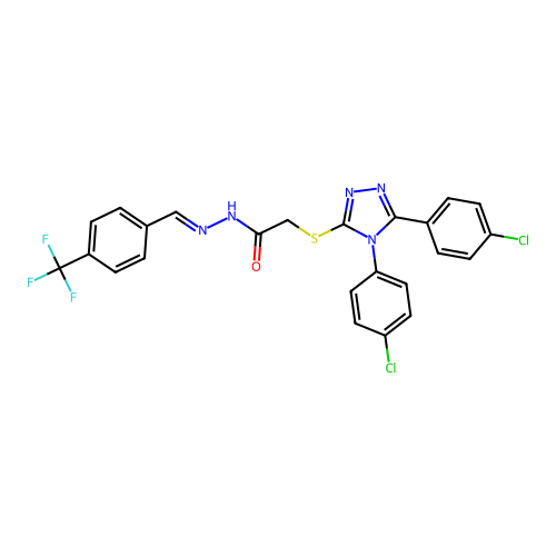 2-{[4,5-bis(4-chlorophenyl)-4H-1,2,4-triazol-3-yl]sulfanyl}-N'-{(E)-[4-(trifluoromethyl)phenyl]methylidene}acetohydrazide structure