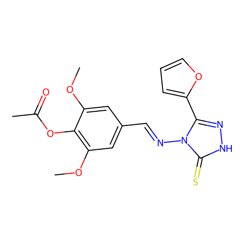 [4-[(E)-[3-(furan-2-yl)-5-sulfanylidene-1H-1,2,4-triazol-4-yl]iminomethyl]-2,6-dimethoxyphenyl] acetate structure