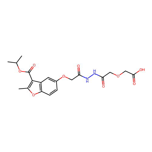(2-{2-[({2-methyl-3-[(propan-2-yloxy)carbonyl]-1-benzofuran-5-yl}oxy)acetyl]hydrazinyl}-2-oxoethoxy)acetic acid structure