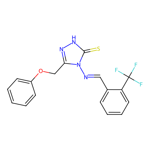3-(phenoxymethyl)-4-[(E)-[2-(trifluoromethyl)phenyl]methylideneamino]-1H-1,2,4-triazole-5-thione structure