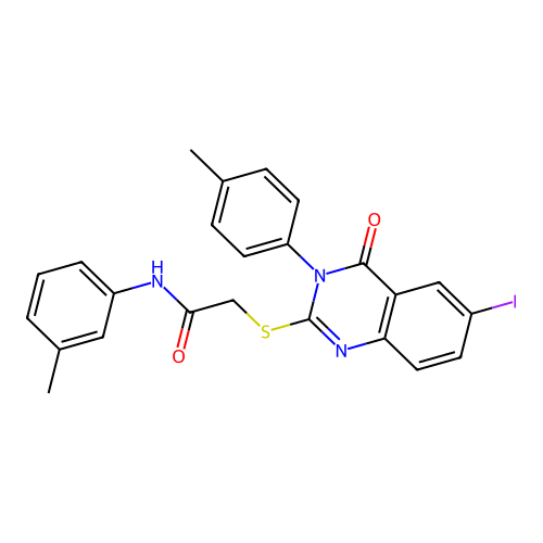 2-((6-iodo-4-oxo-3-(p-tolyl)-3,4-dihydroquinazolin-2-yl)thio)-N-(m-tolyl)acetamide structure