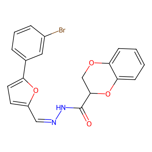 (Z)-N'-((5-(3-bromophenyl)furan-2-yl)methylene)-2,3-dihydrobenzo[b][1,4]dioxine-2-carbohydrazide structure