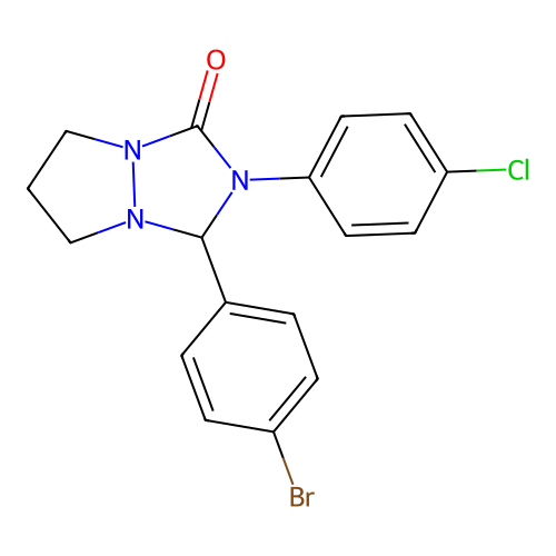 3-(4-bromophenyl)-2-(4-chlorophenyl)tetrahydro-1H,5H-pyrazolo[1,2-a][1,2,4]triazol-1-one structure