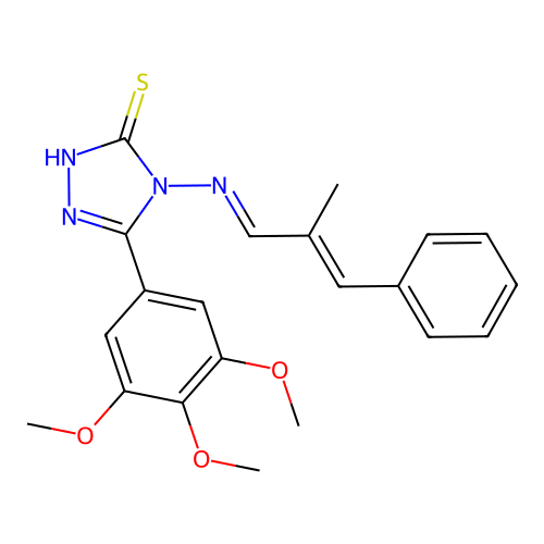 4-((1E,3E)-3-methyl-4-phenyl-1-azabuta-1,3-dienyl)-5-(3,4,5-trimethoxyphenyl)- 1,2,4-triazole-3-thiol structure