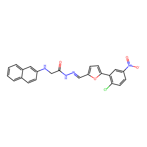 N'-{(E)-[5-(2-chloro-5-nitrophenyl)furan-2-yl]methylidene}-2-(naphthalen-2-ylamino)acetohydrazide (non-preferred name) structure