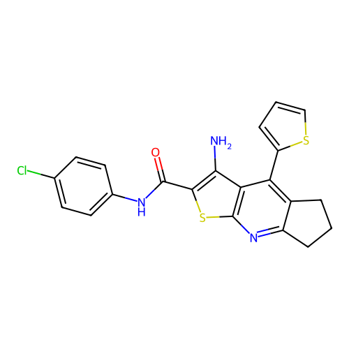 3-amino-N-(4-chlorophenyl)-4-(thiophen-2-yl)-6,7-dihydro-5H-cyclopenta[b]thieno[3,2-e]pyridine-2-carboxamide structure