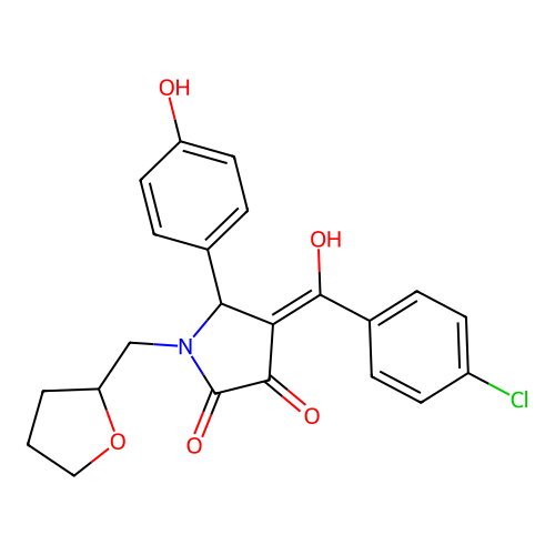 (4E)-4-[(4-chlorophenyl)(hydroxy)methylidene]-5-(4-hydroxyphenyl)-1-(tetrahydrofuran-2-ylmethyl)pyrrolidine-2,3-dione structure