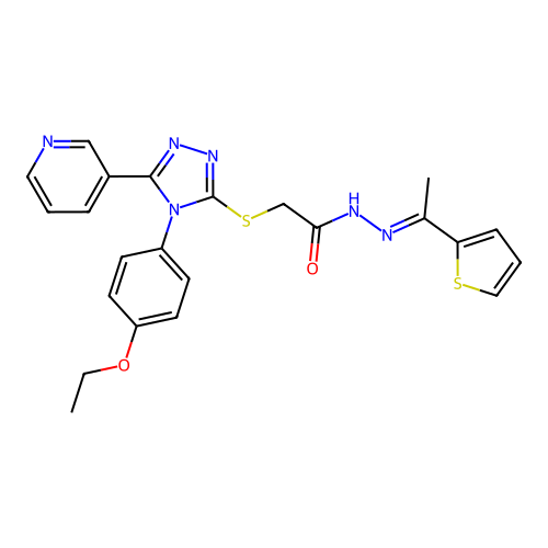 (E)-2-((4-(4-ethoxyphenyl)-5-(pyridin-3-yl)-4H-1,2,4-triazol-3-yl)thio)-N'-(1-(thiophen-2-yl)ethylidene)acetohydrazide structure
