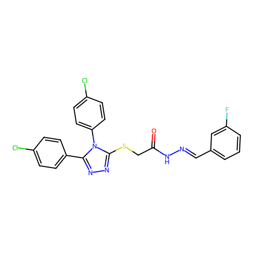 2-{[4,5-bis(4-chlorophenyl)-4H-1,2,4-triazol-3-yl]sulfanyl}-N'-[(E)-(3-fluorophenyl)methylidene]acetohydrazide structure
