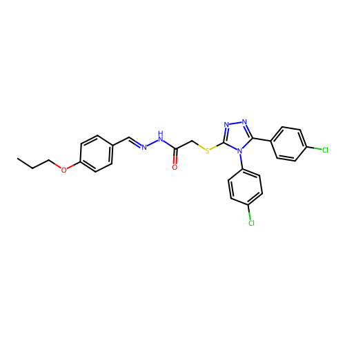 2-{[4,5-bis(4-chlorophenyl)-4H-1,2,4-triazol-3-yl]sulfanyl}-N'-[(E)-(4-propoxyphenyl)methylidene]acetohydrazide structure