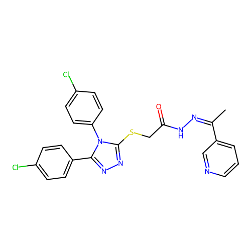 (Z)-2-((4,5-bis(4-chlorophenyl)-4H-1,2,4-triazol-3-yl)thio)-N'-(1-(pyridin-3-yl)ethylidene)acetohydrazide structure