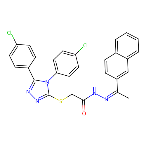 (Z)-2-((4,5-bis(4-chlorophenyl)-4H-1,2,4-triazol-3-yl)thio)-N'-(1-(naphthalen-2-yl)ethylidene)acetohydrazide structure