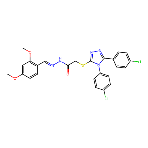 (E)-2-((4,5-bis(4-chlorophenyl)-4H-1,2,4-triazol-3-yl)thio)-N'-(2,4-dimethoxybenzylidene)acetohydrazide structure