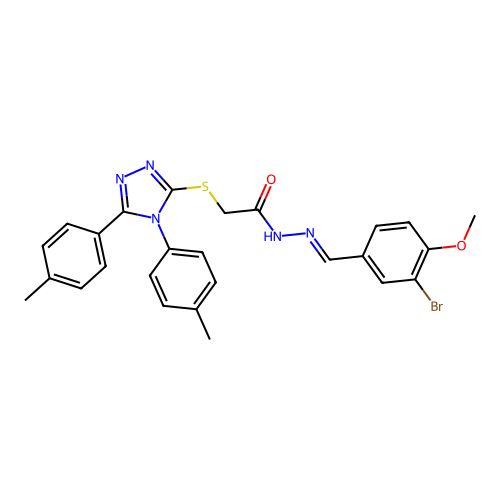 2-{[4,5-bis(4-methylphenyl)-4H-1,2,4-triazol-3-yl]sulfanyl}-N'-[(E)-(3-bromo-4-methoxyphenyl)methylidene]acetohydrazide structure