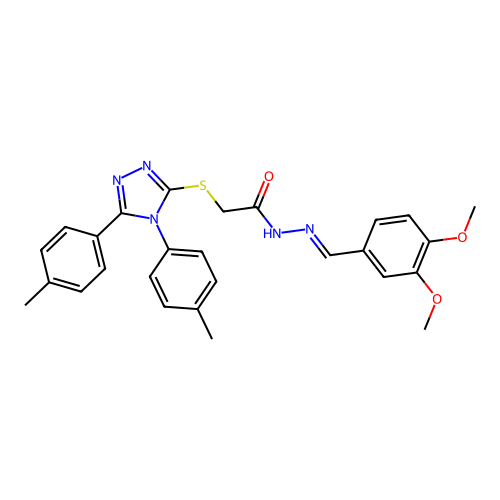 2-{[4,5-bis(4-methylphenyl)-4H-1,2,4-triazol-3-yl]sulfanyl}-N'-[(E)-(3,4-dimethoxyphenyl)methylidene]acetohydrazide structure