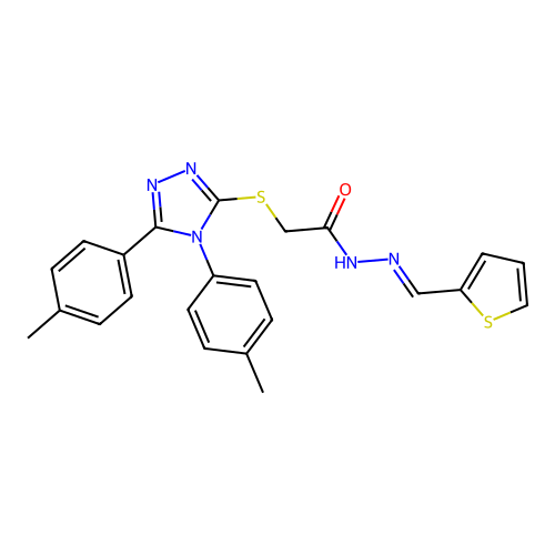2-{[4,5-bis(4-methylphenyl)-4H-1,2,4-triazol-3-yl]sulfanyl}-N'-[(E)-thiophen-2-ylmethylidene]acetohydrazide structure