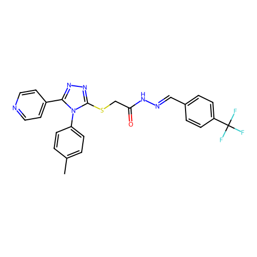 (E)-2-((5-(pyridin-4-yl)-4-(p-tolyl)-4H-1,2,4-triazol-3-yl)thio)-N'-(4-(trifluoromethyl)benzylidene)acetohydrazide structure
