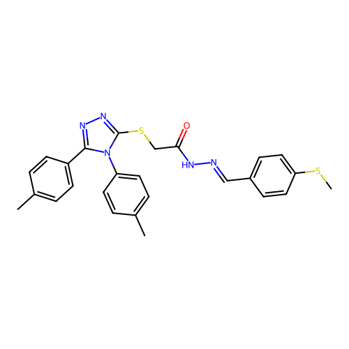 2-{[4,5-bis(4-methylphenyl)-4H-1,2,4-triazol-3-yl]sulfanyl}-N'-{(E)-[4-(methylsulfanyl)phenyl]methylidene}acetohydrazide structure