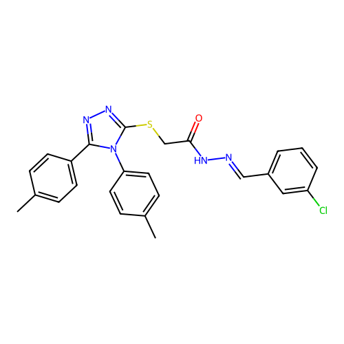 2-{[4,5-bis(4-methylphenyl)-4H-1,2,4-triazol-3-yl]sulfanyl}-N'-[(E)-(3-chlorophenyl)methylidene]acetohydrazide structure