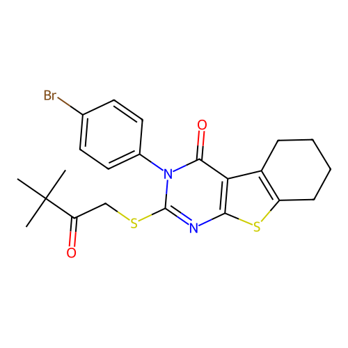 3-(4-bromophenyl)-2-[(3,3-dimethyl-2-oxobutyl)sulfanyl]-5,6,7,8-tetrahydro[1]benzothieno[2,3-d]pyrimidin-4(3H)-one structure