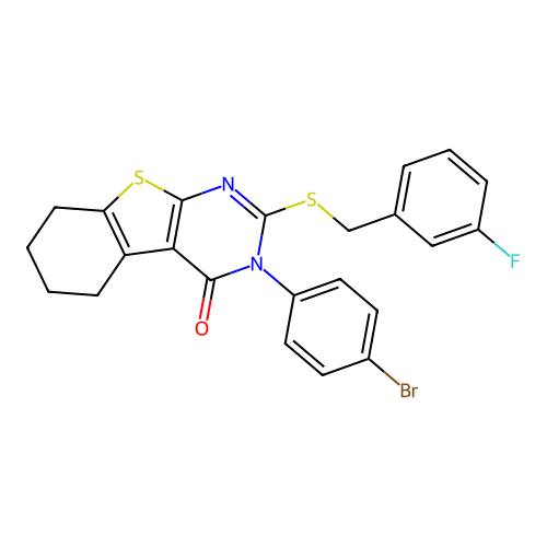 3-(4-bromophenyl)-2-[(3-fluorobenzyl)sulfanyl]-5,6,7,8-tetrahydro[1]benzothieno[2,3-d]pyrimidin-4(3H)-one structure