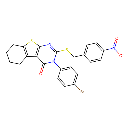 3-(4-bromophenyl)-2-[(4-nitrobenzyl)sulfanyl]-5,6,7,8-tetrahydro[1]benzothieno[2,3-d]pyrimidin-4(3H)-one structure