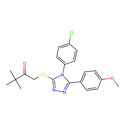 1-((4-(4-chlorophenyl)-5-(4-methoxyphenyl)-4H-1,2,4-triazol-3-yl)thio)-3,3-dimethylbutan-2-one structure