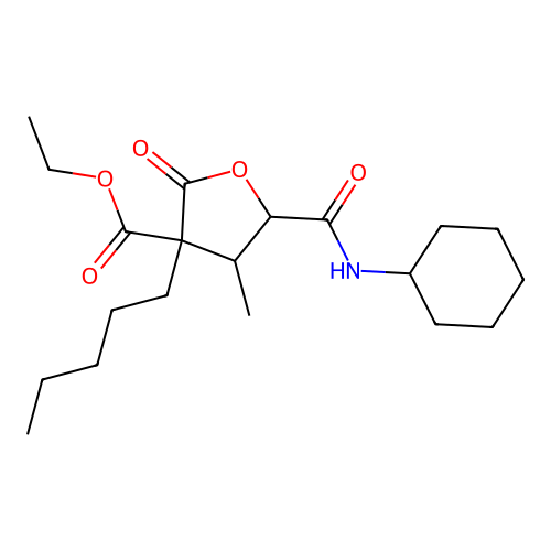 ethyl 5-(cyclohexylcarbamoyl)-4-methyl-2-oxo-3-pentyloxolane-3-carboxylate structure