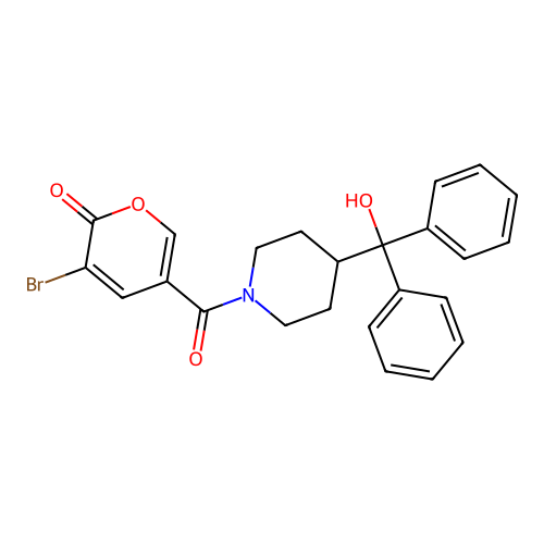 3-Bromo-5-[[4-[hydroxy(diphenyl)methyl]-1-piperidinyl]-oxomethyl]-2-pyranone structure
