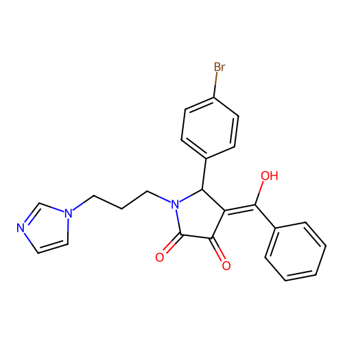 (4E)-5-(4-bromophenyl)-4-[hydroxy(phenyl)methylidene]-1-(3-imidazol-1-ylpropyl)pyrrolidine-2,3-dione structure