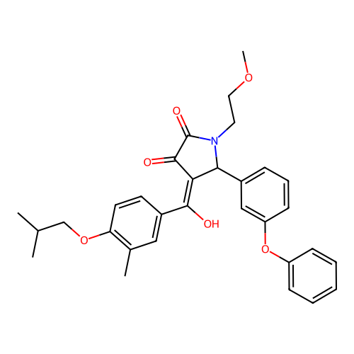 (4E)-4-[hydroxy-[3-methyl-4-(2-methylpropoxy)phenyl]methylidene]-1-(2-methoxyethyl)-5-(3-phenoxyphenyl)pyrrolidine-2,3-dione structure