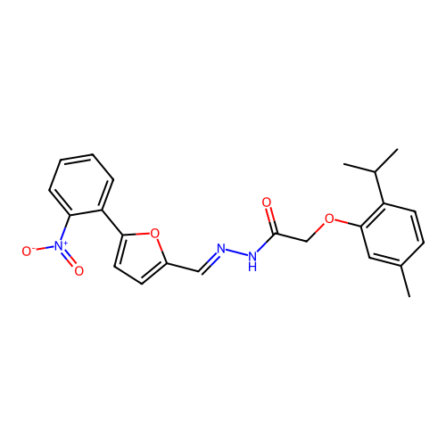 (E)-2-(2-isopropyl-5-methylphenoxy)-N'-((5-(2-nitrophenyl)furan-2-yl)methylene)acetohydrazide structure