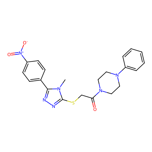 2-[[4-methyl-5-(4-nitrophenyl)-1,2,4-triazol-3-yl]sulfanyl]-1-(4-phenylpiperazin-1-yl)ethanone structure