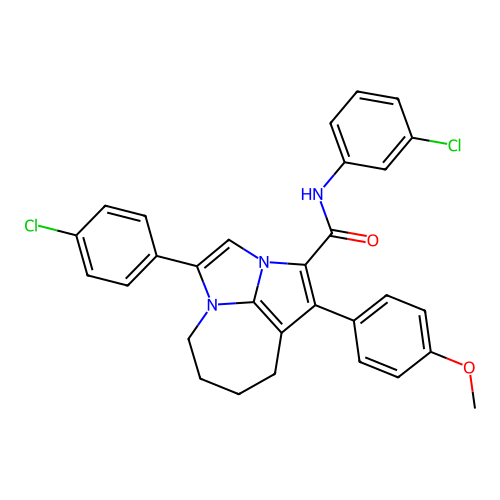 N-(3-chlorophenyl)-4-(4-chlorophenyl)-1-(4-methoxyphenyl)-5,6,7,8-tetrahydro-2a,4a-diazacyclopenta[cd]azulene-2-carboxamide structure