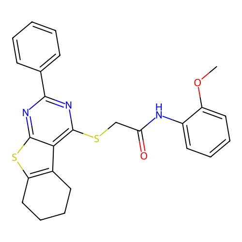 N-(2-methoxyphenyl)-2-((2-phenyl-5,6,7,8-tetrahydrobenzo[4,5]thieno[2,3-d]pyrimidin-4-yl)thio)acetamide structure