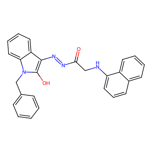 N'-[(3Z)-1-benzyl-2-oxo-1,2-dihydro-3H-indol-3-ylidene]-2-(naphthalen-1-ylamino)acetohydrazide (non-preferred name) structure