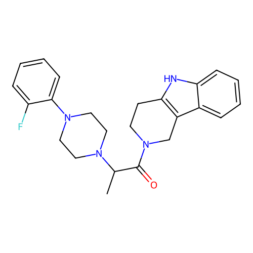 1-(3,4-dihydro-1H-pyrido[4,3-b]indol-2(5H)-yl)-2-(4-(2-fluorophenyl)piperazin-1-yl)propan-1-one structure