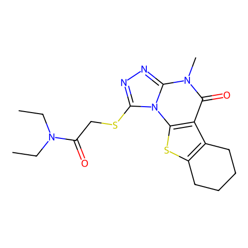 N,N-diethyl-2-((4-methyl-5-oxo-4,5,6,7,8,9-hexahydrobenzo[4,5]thieno[3,2-e][1,2,4]triazolo[4,3-a]pyrimidin-1-yl)thio)acetamide structure