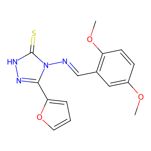 4-[(E)-(2,5-dimethoxyphenyl)methylideneamino]-3-(furan-2-yl)-1H-1,2,4-triazole-5-thione structure