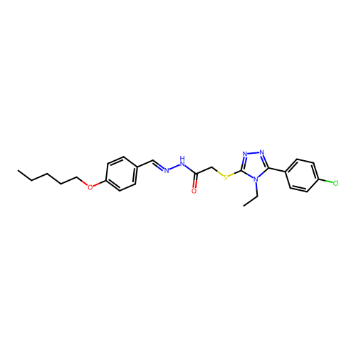 2-{[5-(4-chlorophenyl)-4-ethyl-4H-1,2,4-triazol-3-yl]sulfanyl}-N'-{(E)-[4-(pentyloxy)phenyl]methylidene}acetohydrazide structure