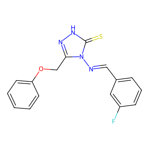 (E)-4-((3-fluorobenzylidene)amino)-5-(phenoxymethyl)-4H-1,2,4-triazole-3-thiol structure