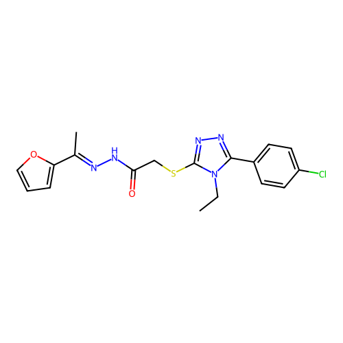 2-{[5-(4-chlorophenyl)-4-ethyl-4H-1,2,4-triazol-3-yl]sulfanyl}-N'-[(1E)-1-(furan-2-yl)ethylidene]acetohydrazide structure