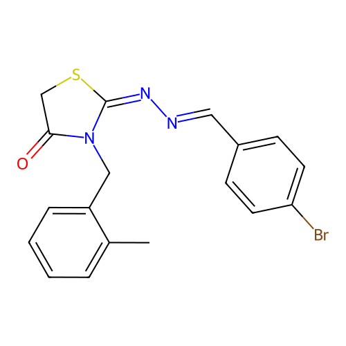 (E)-2-((E)-(4-bromobenzylidene)hydrazono)-3-(2-methylbenzyl)thiazolidin-4-one structure