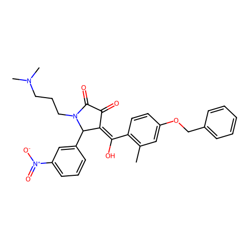 (4E)-1-[3-(dimethylamino)propyl]-4-[hydroxy-(2-methyl-4-phenylmethoxyphenyl)methylidene]-5-(3-nitrophenyl)pyrrolidine-2,3-dione structure
