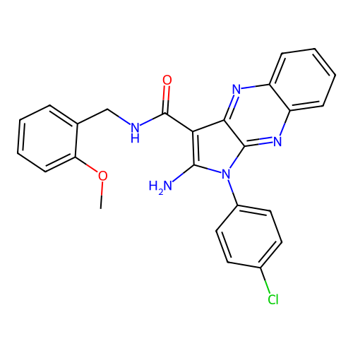 2-amino-1-(4-chlorophenyl)-N-(2-methoxybenzyl)-1H-pyrrolo[2,3-b]quinoxaline-3-carboxamide structure