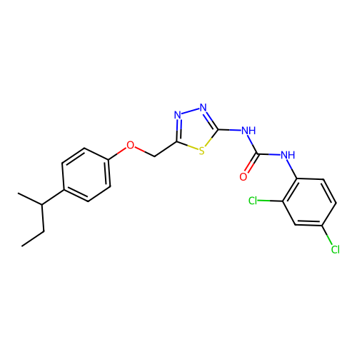 1-(5-((4-(sec-butyl)phenoxy)methyl)-1,3,4-thiadiazol-2-yl)-3-(2,4-dichlorophenyl)urea structure
