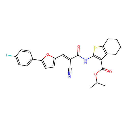 (E)-isopropyl 2-(2-cyano-3-(5-(4-fluorophenyl)furan-2-yl)acrylamido)-4,5,6,7-tetrahydrobenzo[b]thiophene-3-carboxylate structure