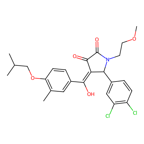 (4E)-5-(3,4-dichlorophenyl)-4-[hydroxy-[3-methyl-4-(2-methylpropoxy)phenyl]methylidene]-1-(2-methoxyethyl)pyrrolidine-2,3-dione structure