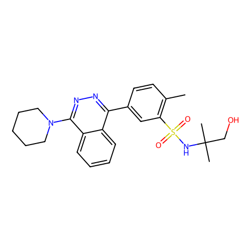 N-(1-hydroxy-2-methylpropan-2-yl)-2-methyl-5-(4-(piperidin-1-yl)phthalazin-1-yl)benzenesulfonamide structure